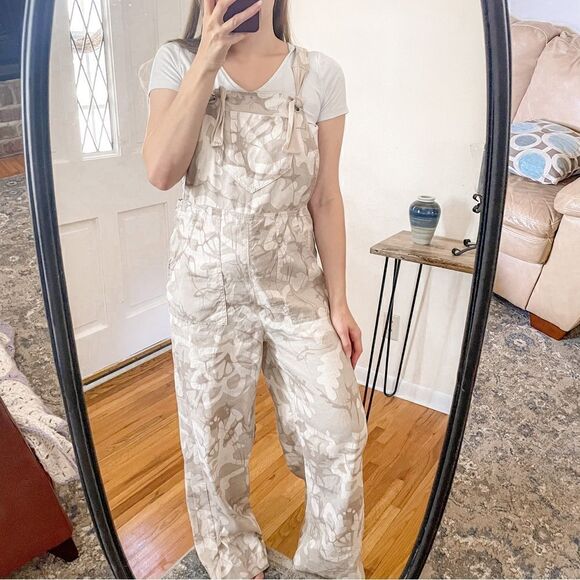 Anthropologie Wide Leg Linen Blend Jumpsuit Beige - Picture 1 of 8